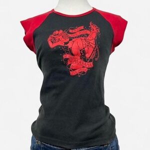 Western Cowgirl Graphic Print Ringer Tee Bar Girl Womens S